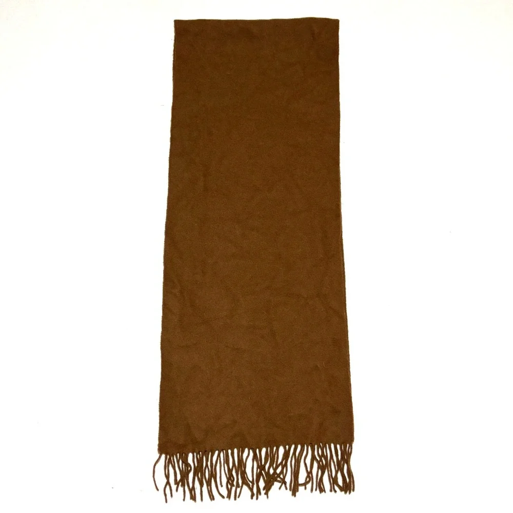 Vtg Camel Hair Scarf Unisex OS Brown Fringe Made in USA Luxury Minimalist Soft